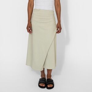 6397 Womens Draped Wrap Skirt Size XS Chalk Light Green 100% Cotton Midi